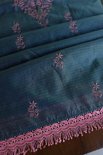 Navy Blue Shade Kota Chikankari Unstitched Fabrics