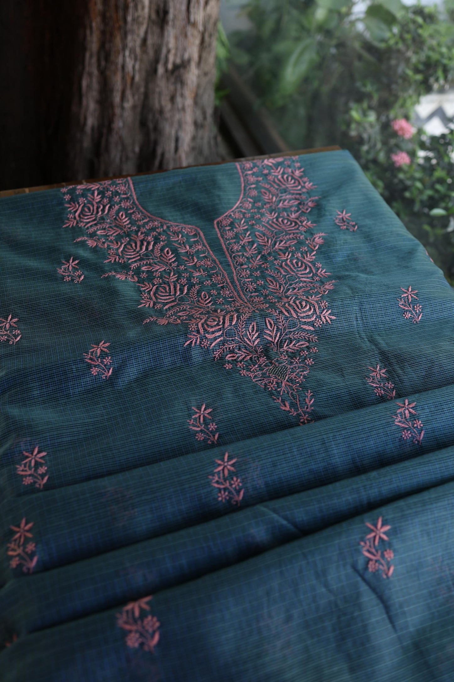 Navy Blue Shade Kota Chikankari Unstitched Fabrics
