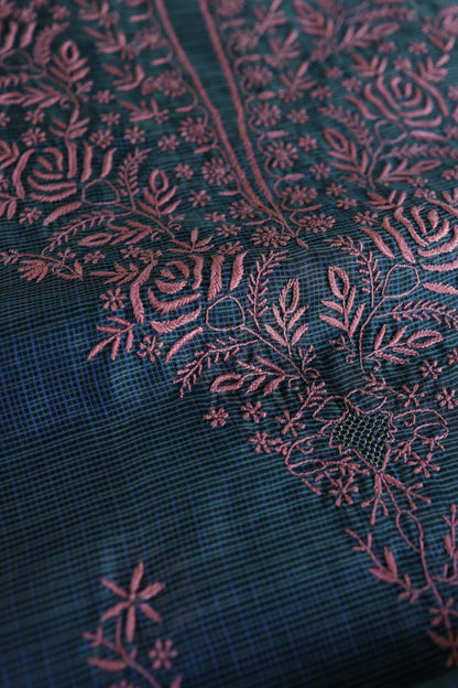 Navy Blue Shade Kota Chikankari Unstitched Fabrics