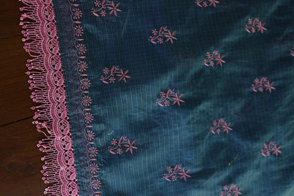 Navy Blue Shade Kota Chikankari Unstitched Fabrics