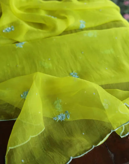 Neon Noor Organza Silk Chikankari Unstitched Kurta Dupatta Set