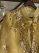 Neon Noor Organza Mukaish Badla Short Top With Bow Tie