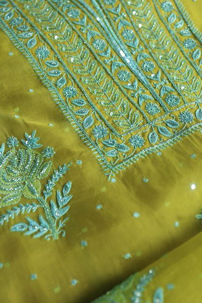 Neon Noor Organza Chikankari Unstitched Kurta Dupatta Set