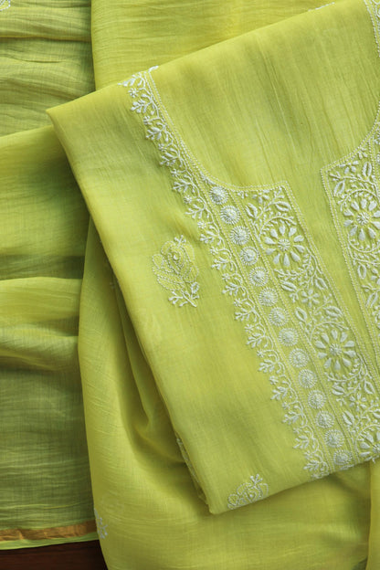 Neon Shade Mal Cotton Chikankari Unstitched Fabric