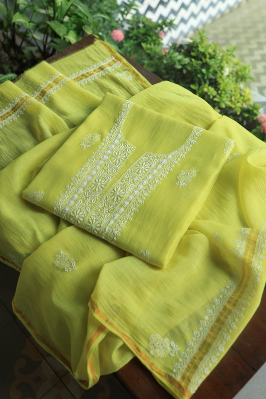 Neon Shade Mal Cotton Chikankari Unstitched Fabric
