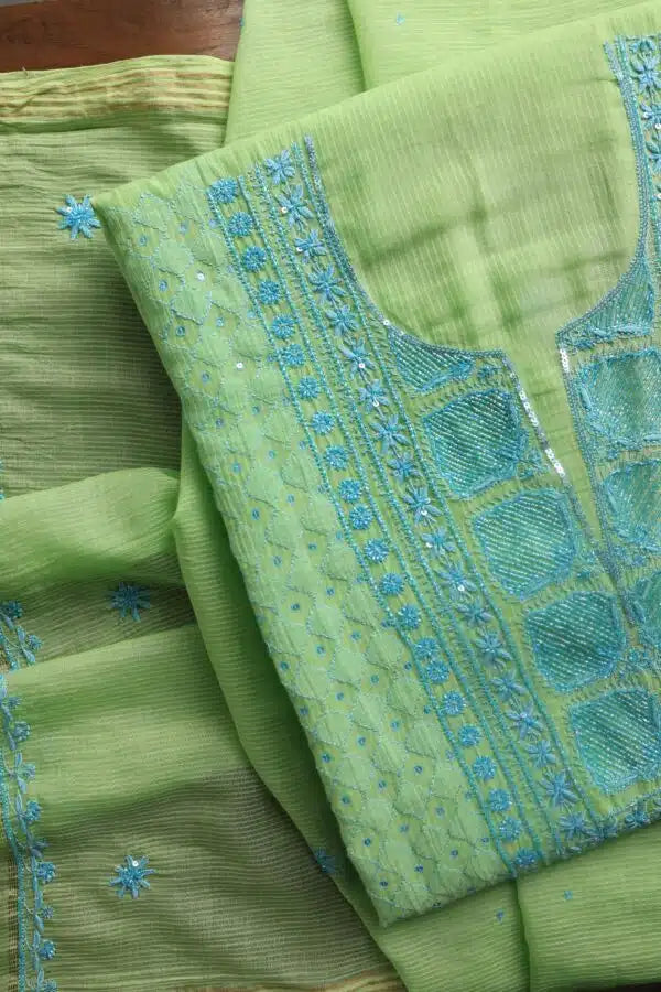 Neon Shade Mal Maheshwari Chikankari Unstitched Fabric