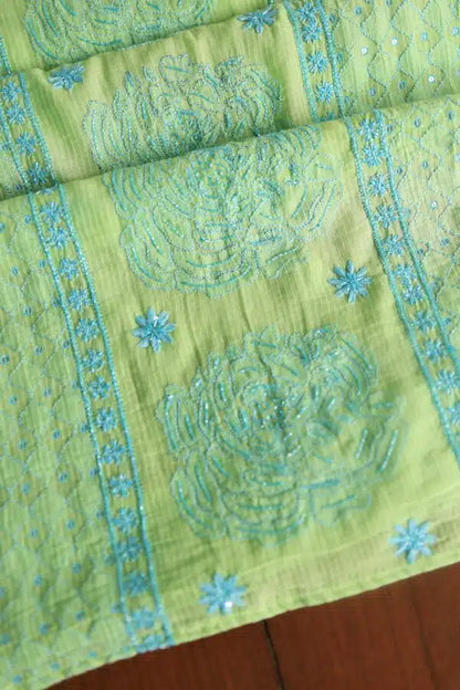 Neon Shade Mal Maheshwari Chikankari Unstitched Fabric