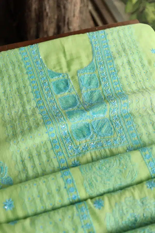 Neon Shade Mal Maheshwari Chikankari Unstitched Fabric