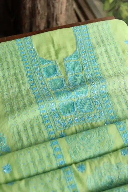 Neon Shade Mal Maheshwari Chikankari Unstitched Fabric