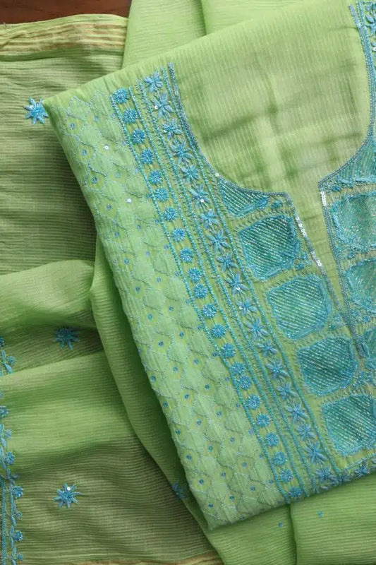 Neon Shade Mal Maheshwari Chikankari Unstitched Fabric