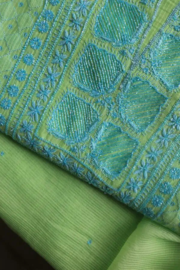 Neon Shade Mal Maheshwari Chikankari Unstitched Fabric