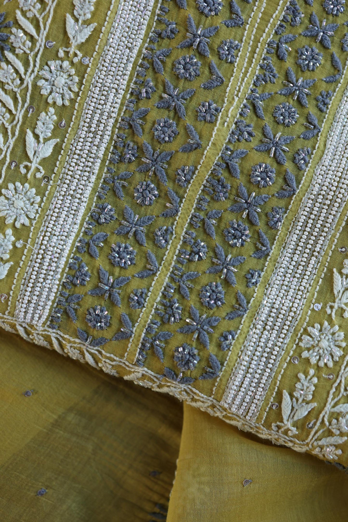 Neon Shade Shade  Malmal Pearl Work Chikankari Fabric
