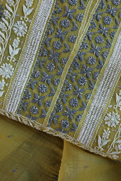 Neon Shade Shade  Malmal Pearl Work Chikankari Fabric