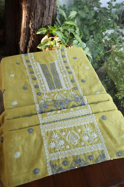 Neon Shade Shade  Malmal Pearl Work Chikankari Fabric