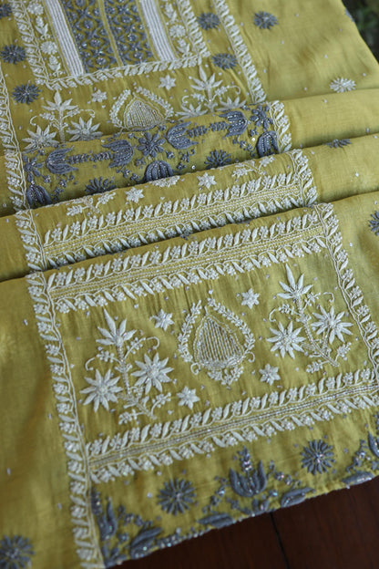 Neon Shade Shade  Malmal Pearl Work Chikankari Fabric
