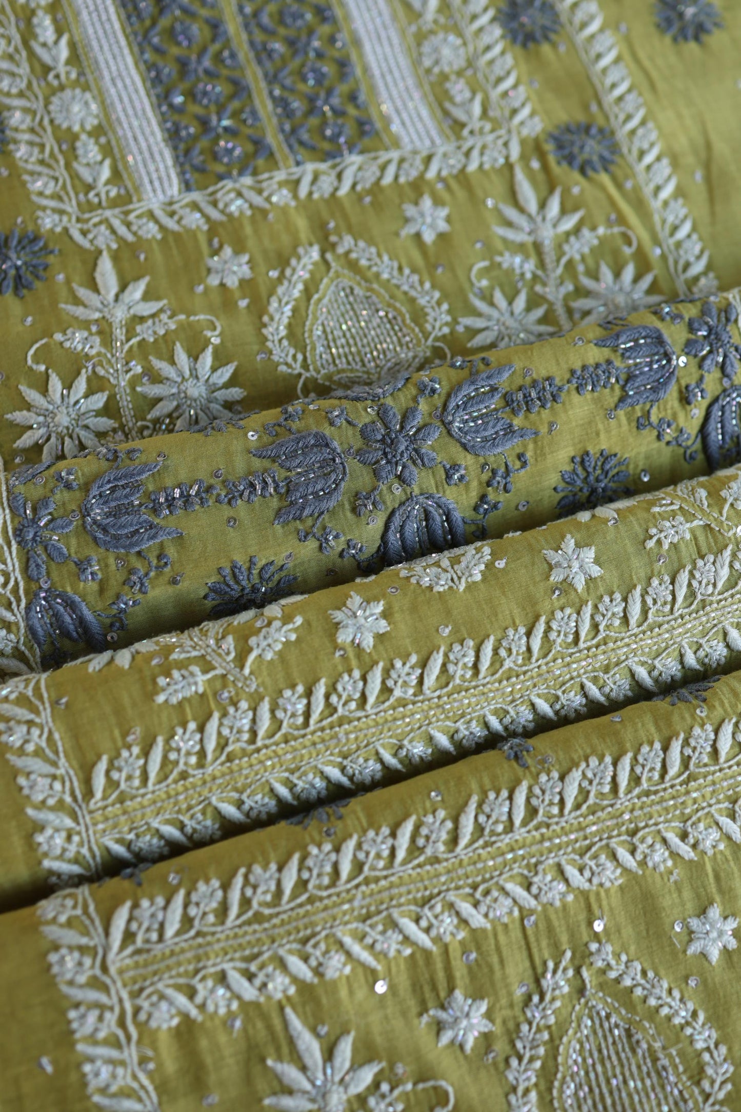 Neon Shade Shade  Malmal Pearl Work Chikankari Fabric