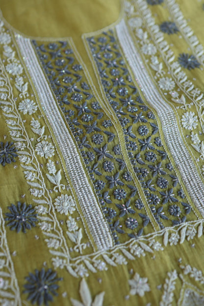 Neon Shade Shade  Malmal Pearl Work Chikankari Fabric