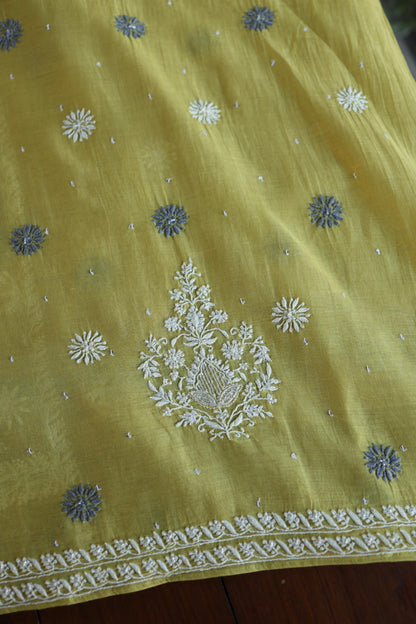 Neon Shade Shade  Malmal Pearl Work Chikankari Fabric