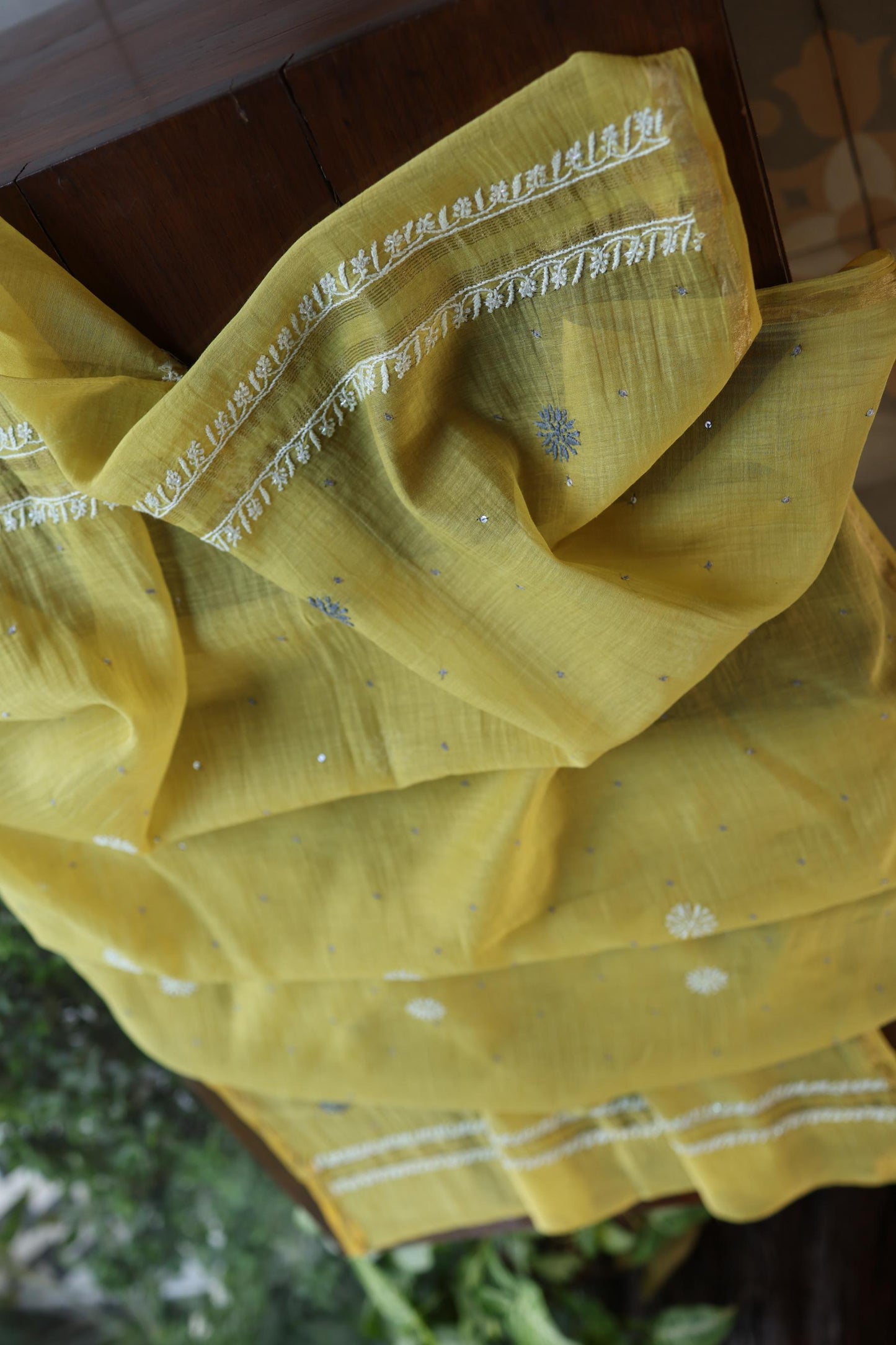 Neon Shade Shade  Malmal Pearl Work Chikankari Fabric