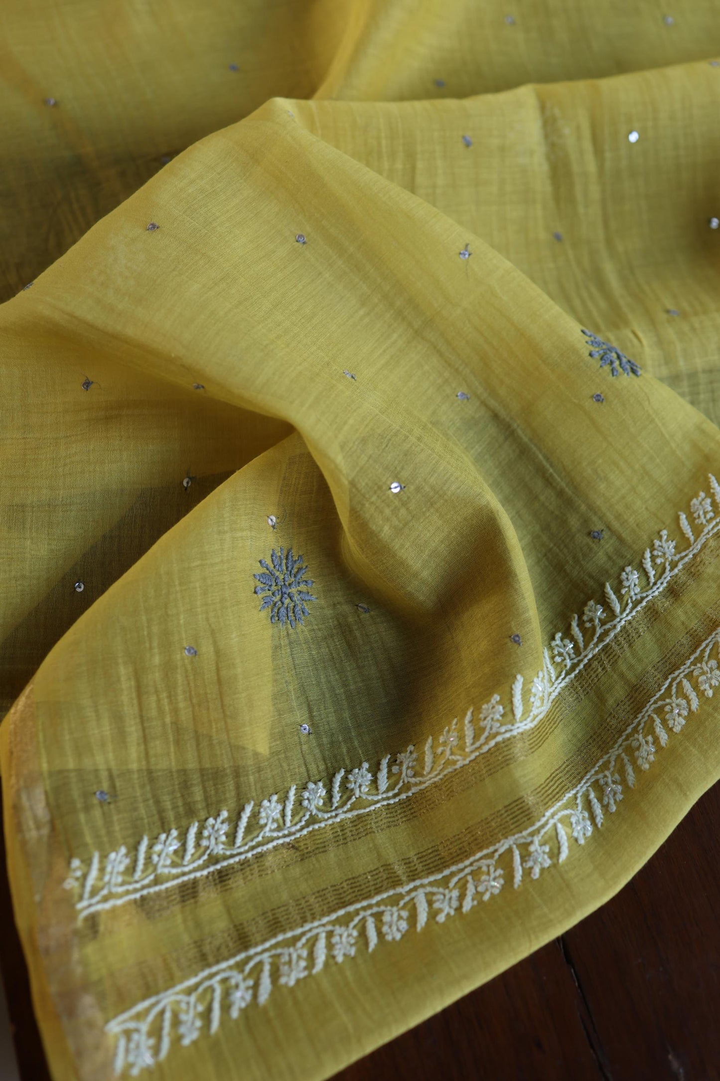 Neon Shade Shade  Malmal Pearl Work Chikankari Fabric