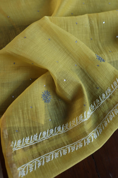 Neon Shade Shade  Malmal Pearl Work Chikankari Fabric