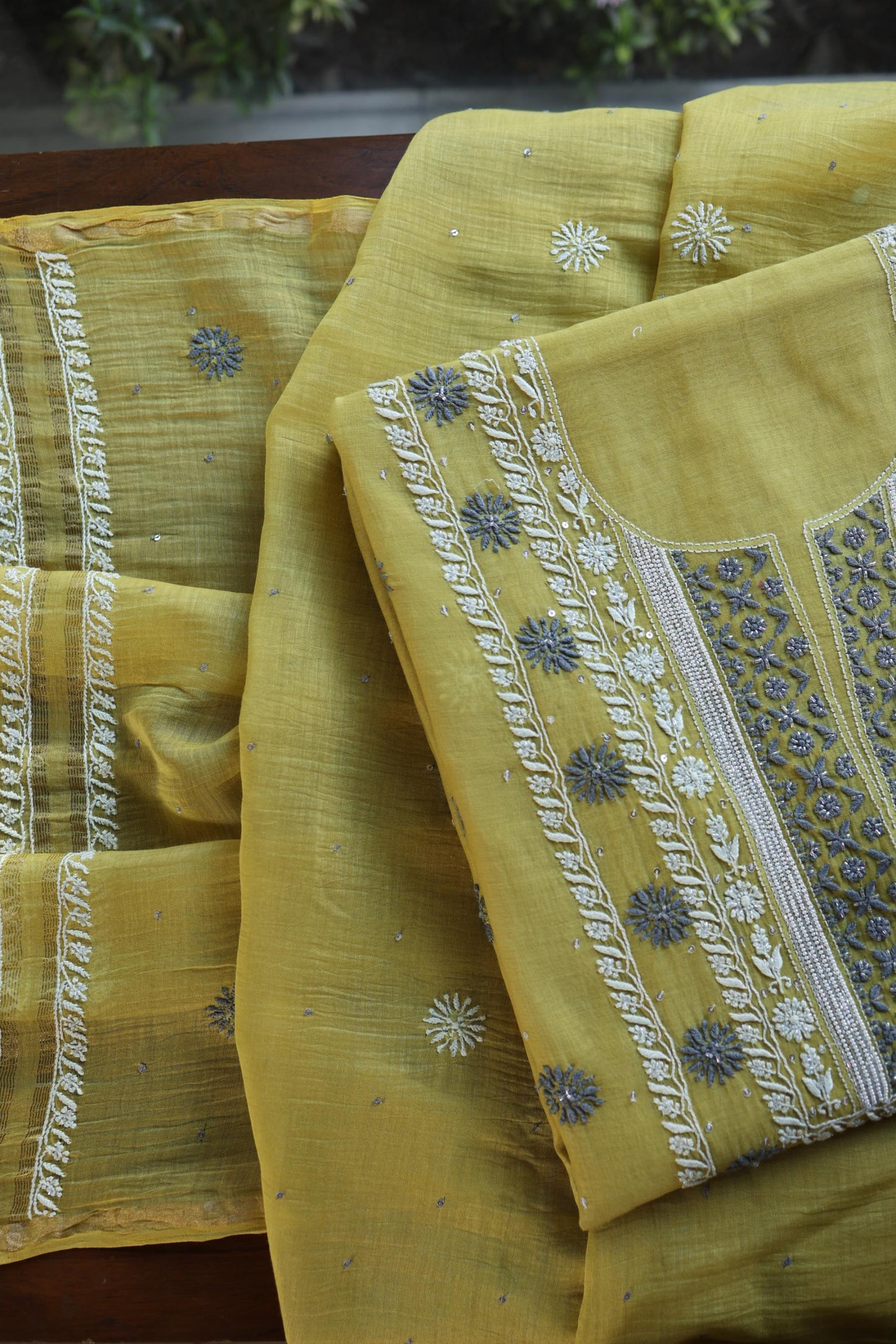 Neon Shade Shade  Malmal Pearl Work Chikankari Fabric