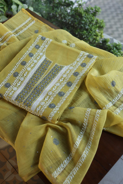 Neon Shade Shade  Malmal Pearl Work Chikankari Fabric