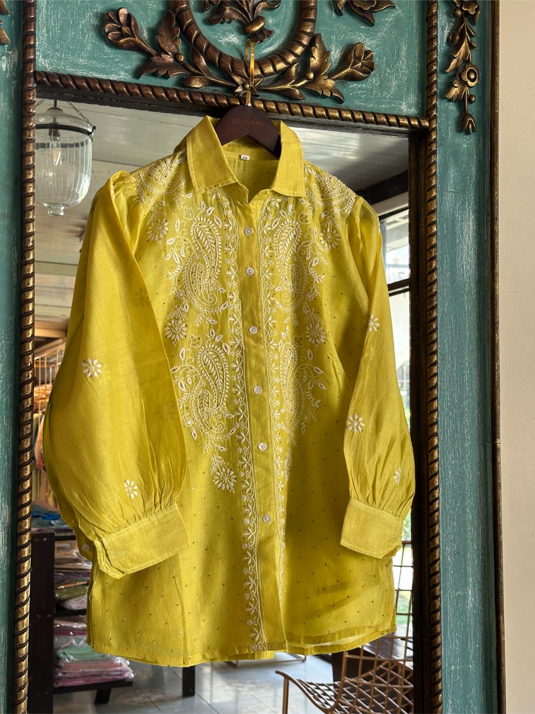 Neon Yellow Cotton Chikankari Top