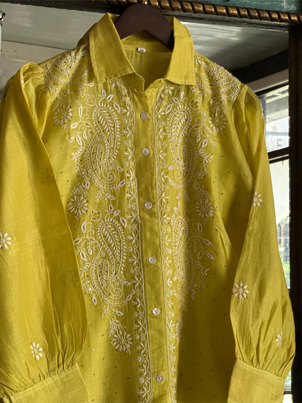 Neon Yellow Cotton Chikankari Top