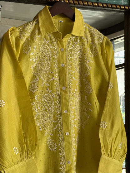 Neon Yellow Cotton Chikankari Top