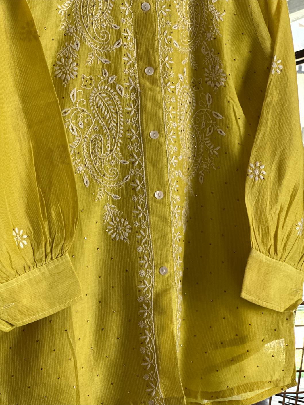 Neon Yellow Cotton Chikankari Top