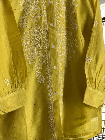 Neon Yellow Cotton Chikankari Top