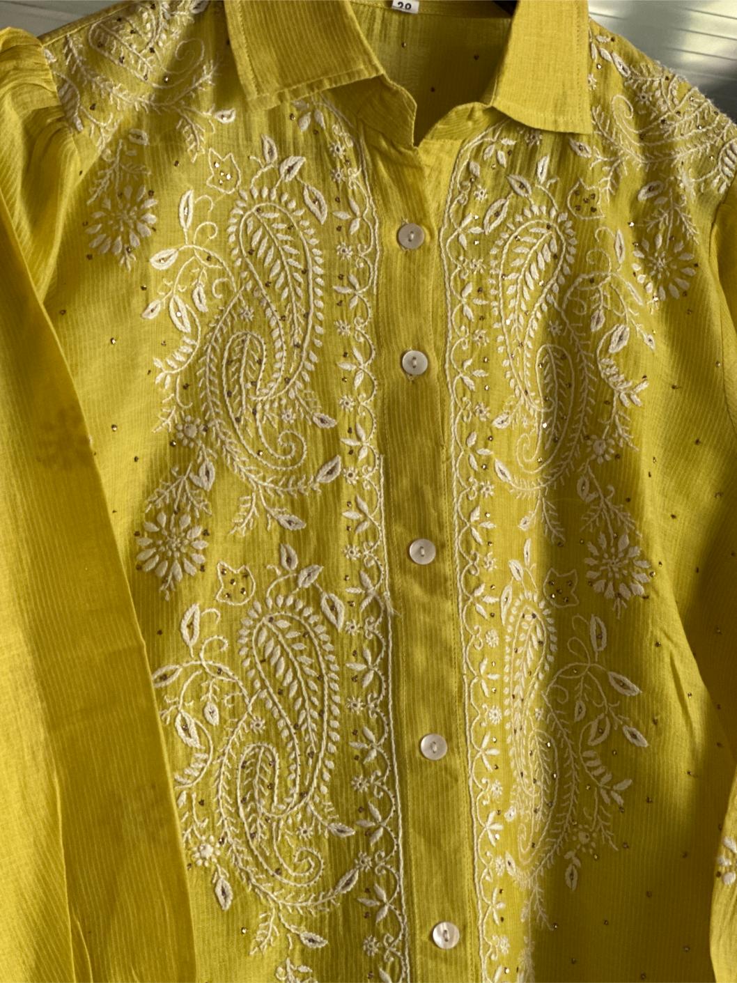 Neon Yellow Cotton Chikankari Top