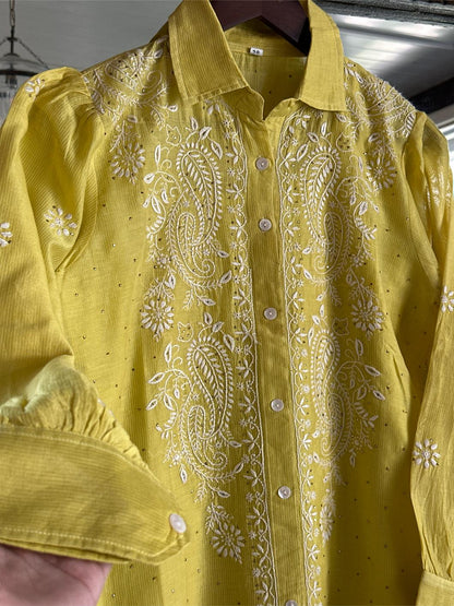 Neon Yellow Cotton Chikankari Top
