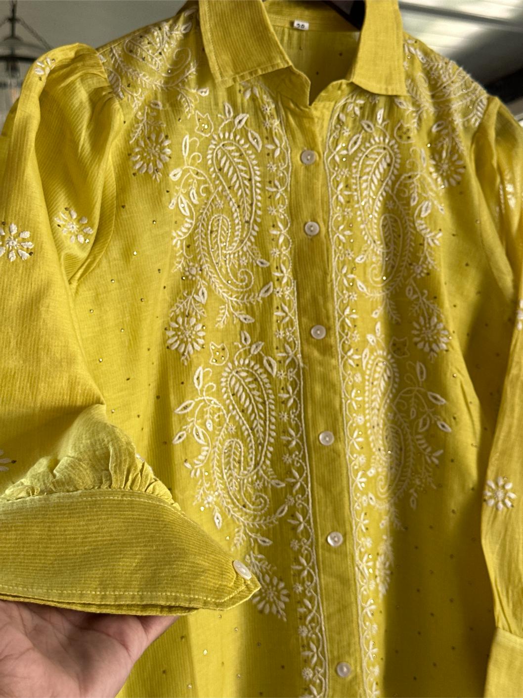 Neon Yellow Cotton Chikankari Top