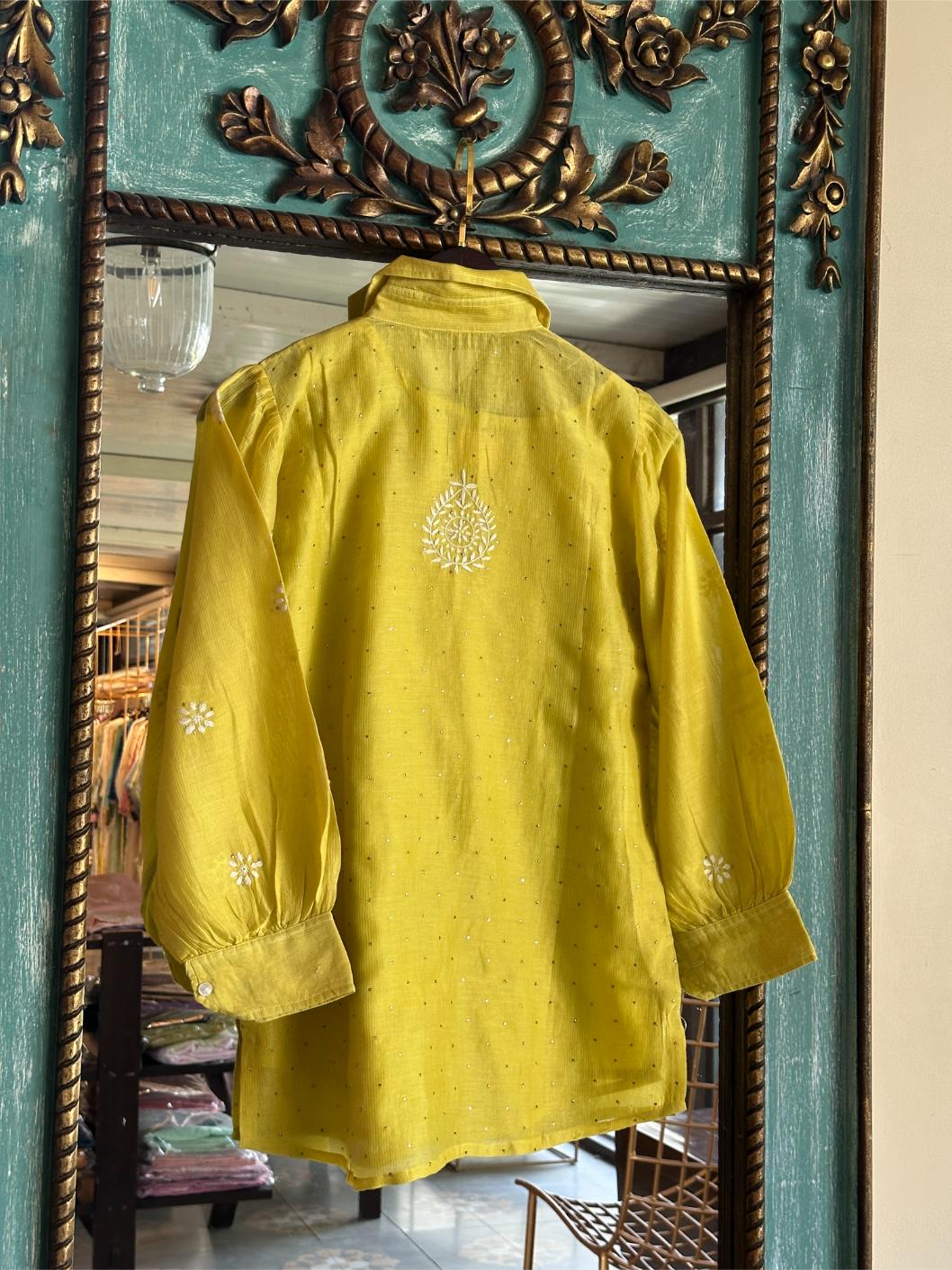Neon Yellow Cotton Chikankari Top