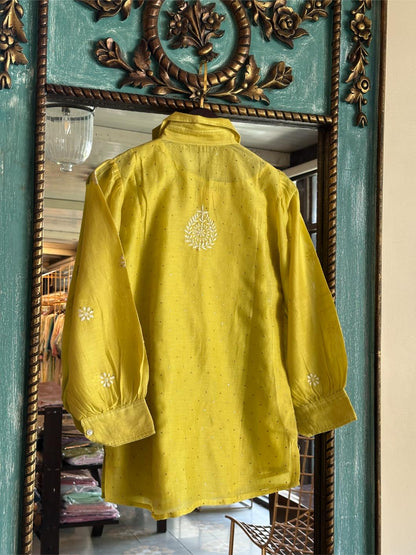 Neon Yellow Cotton Chikankari Top