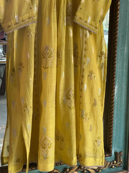 Neon Yellow Zari Chanderi Chikankari Ready to Wear Tunics