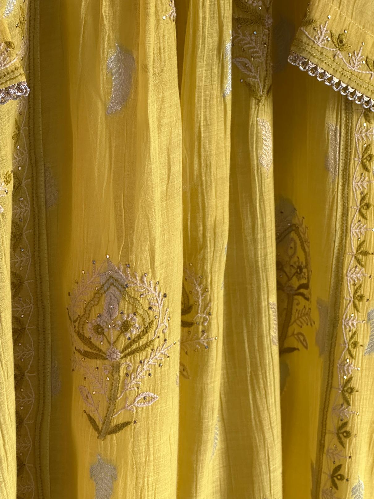 Neon Yellow Zari Chanderi Chikankari Ready to Wear Tunics