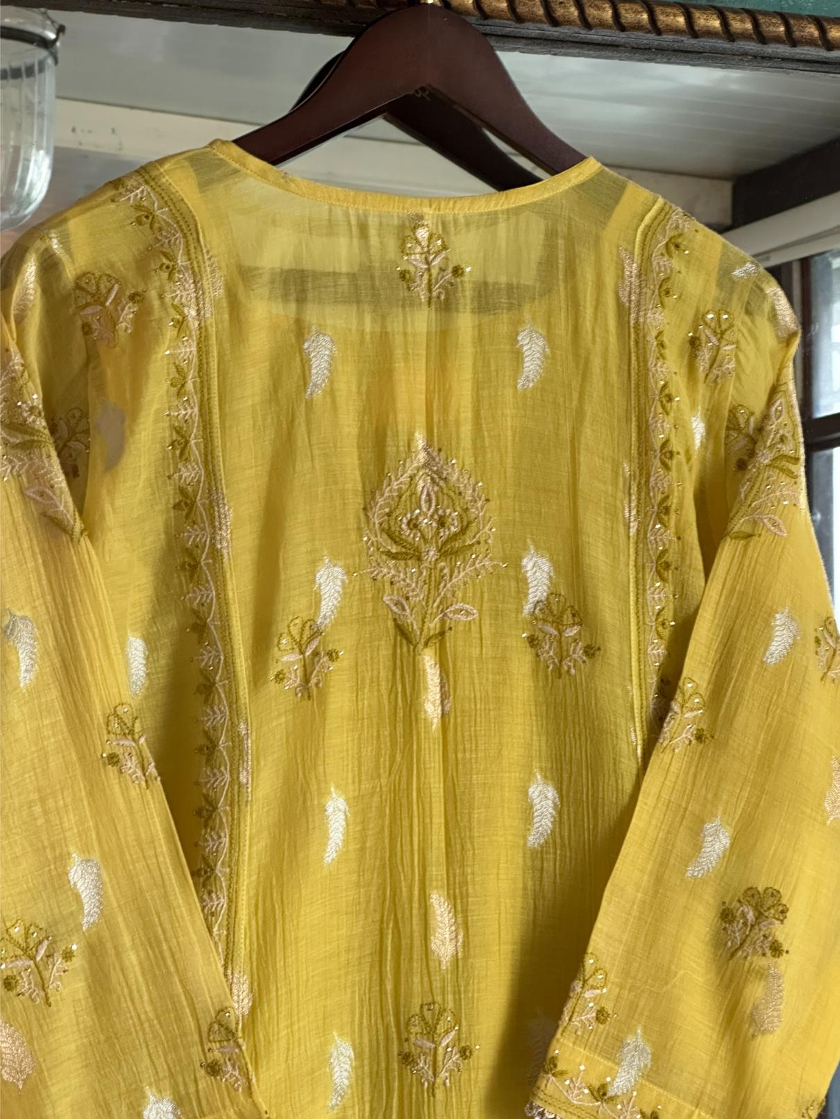Neon Yellow Zari Chanderi Chikankari Ready to Wear Tunics