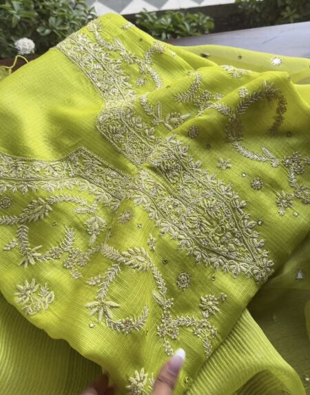 Neon work Tussar Kota Chikankari Kurta set fabric