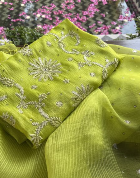 Neon work Tussar Kota Chikankari Kurta set fabric