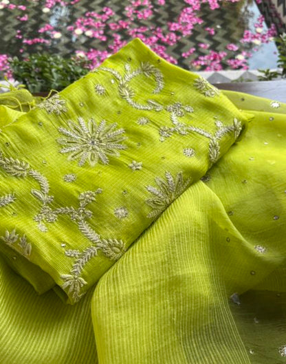 Neon work Tussar Kota Chikankari Kurta set fabric