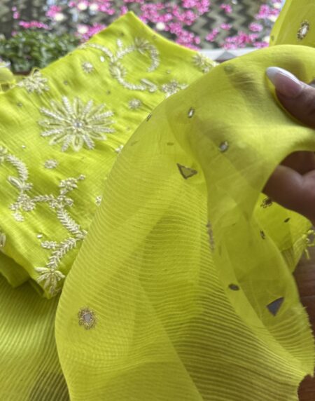Neon work Tussar Kota Chikankari Kurta set fabric