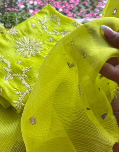 Neon work Tussar Kota Chikankari Kurta set fabric