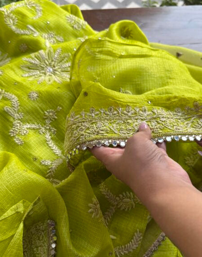 Neon work Tussar Kota Chikankari Kurta set fabric