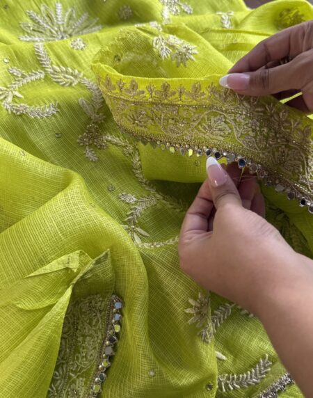Neon work Tussar Kota Chikankari Kurta set fabric