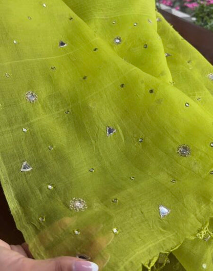 Neon work Tussar Kota Chikankari Kurta set fabric