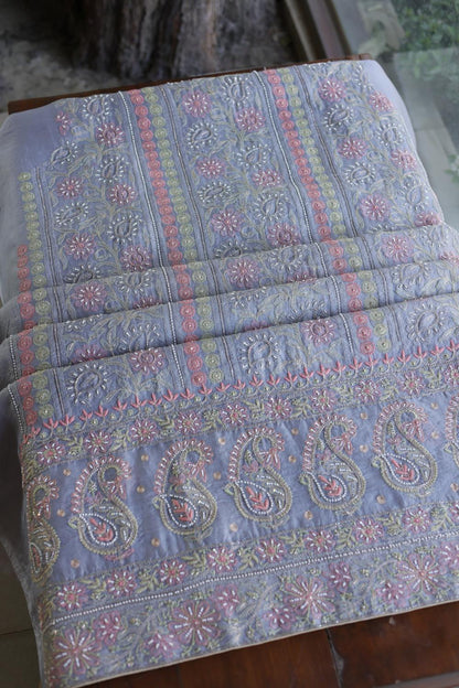 Blue Noor Banarasi Organza Chikankari Unstitched Fabrics