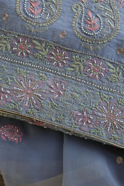 Blue Noor Banarasi Organza Chikankari Unstitched Fabrics